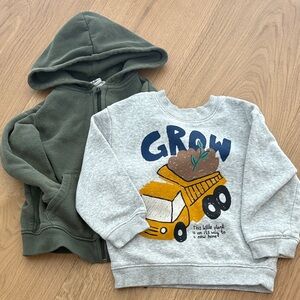 H&M Green Hoodie and Gray Sweatshirt with Truck Graphic